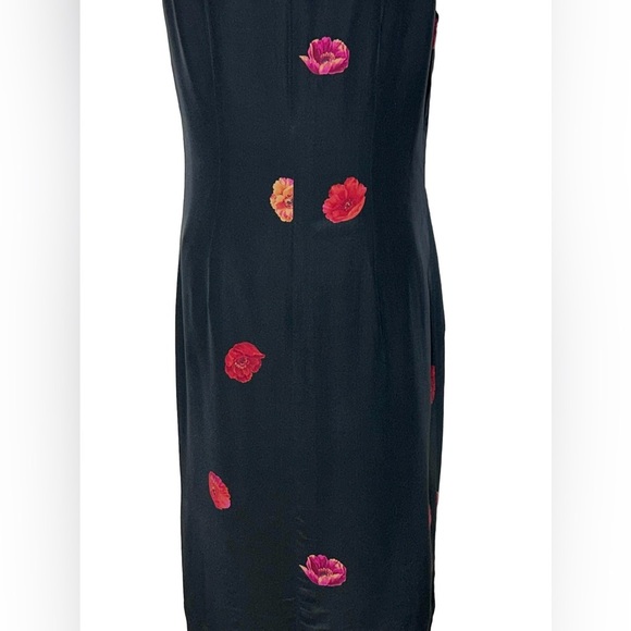Talbots Silk Black Sheath Midi Dress w/ Rose Floral Print & Back Zipper, Size 6 - Picture 9 of 16